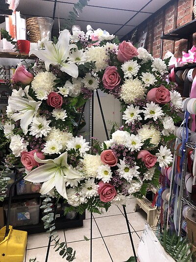 Pink and white wreath